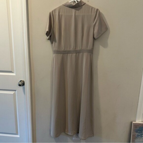 Eddie Bauer Vintage Taupe Button-Front Midi Shirt Dress Short Sleeve Size 8 - Picture 5 of 11